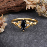 Nature-Inspired 6 Prong Dazzling Black Onyx Engagement Ring