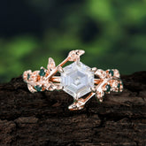 6 Prong Hexagonal Moissanite Vine Flower Ring