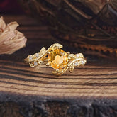 6 Prong Hexagon Cut Citrine Vine Flower Ring