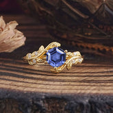 6 Prong Hexagon Cut Tanzanite Vine Flower Ring