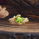 6 Prong Hexagon Cut Peridot Vine Flower Ring
