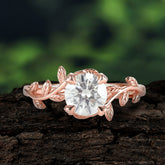 Round Cut Lab Diamond Nature Inspired Leaf Engagement Ring