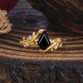 Nature Inspired Dazzling Kite Cut Black Onyx Engagement Ring