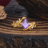 Nature Inspired Dazzling Kite Cut Amethyst Engagement Ring