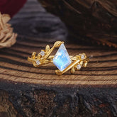 Nature Inspired Dazzling Kite Cut Moonstone Engagement Ring