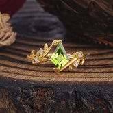 Nature Inspired Dazzling Kite Cut Peridot Engagement Ring