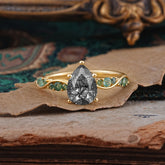 5 Prong Luxury Pear-Cut Black Rutilated Quartz Engagement Ring