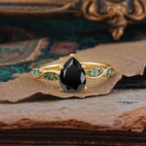 5 Prong Luxury Pear-Cut Black Onyx Engagement Ring