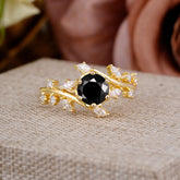 Nature-Inspired 6 Prong Round Cut Black Onyx Ring