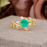 Nature-Inspired 6 Prong Round Cut Emerald Ring