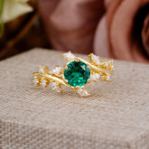Nature-Inspired 6 Prong Round Cut Emerald Ring