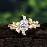 Nature-Inspired Branch  Oval-Cut Moissanite Engagement Ring