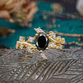 Nature-Inspired Branch 6 prong Oval-Cut Black Onyx Engagement Ring
