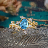 Nature-Inspired Branch 6 prong Oval-Cut Aquamarine Engagement Ring