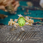 Nature-Inspired Branch 6 prong Oval-Cut Peridot Engagement Ring