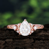 3 Prong Unique Pear Cut Moissanite Cluster Engagement Ring