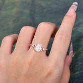 3 Prong Unique Pear Cut Moissanite Cluster Engagement Ring