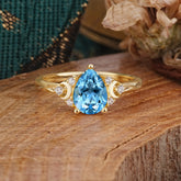 3 Prong Unique Pear Cut Aquamarine Cluster Engagement Ring