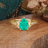 3 Prong Unique Pear Cut Emerald Cluster Engagement Ring
