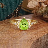 3 Prong Unique Pear Cut Peridot Cluster Engagement Ring