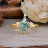 Elegant Kite Cut Moss Agate Engagement Ring for Women