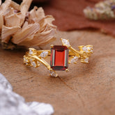 Natural-Inspired Emerald Cut Garnet 4 Prong Engagement Ring