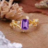Natural-Inspired Emerald Cut Amethyst 4 Prong Engagement Ring