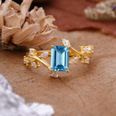 Natural-Inspired Emerald Cut Aquamarine 4 Prong Engagement Ring