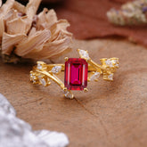 Natural-Inspired Emerald Cut Ruby 4 Prong Engagement Ring