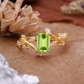 Natural-Inspired Emerald Cut Peridot 4 Prong Engagement Ring