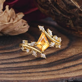 Kite Cut Gold Leaf Citrine Engagement Ring for Women