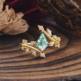 Kite Cut Gold Leaf Moss Agate Engagement Ring for Women