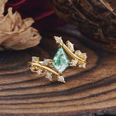Kite Cut Gold Leaf Moss Agate Engagement Ring for Women