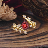 Kite Cut Gold Leaf Garnet Engagement Ring for Women