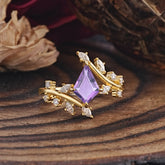 Kite Cut Gold Leaf Amethyst Engagement Ring for Women