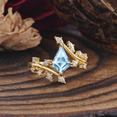 Kite Cut Gold Leaf Aquamarine Engagement Ring for Women