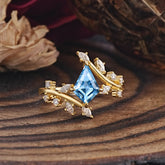 Kite Cut Gold Leaf Aquamarine Engagement Ring for Women