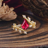 Kite Cut Gold Leaf Ruby Engagement Ring for Women