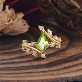 Kite Cut Gold Leaf Peridot Engagement Ring for Women