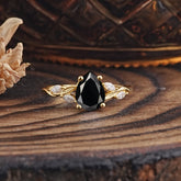 Nature-Inspired Pear-Shaped Classic Black Onyx Ring for Engagement and Weddings