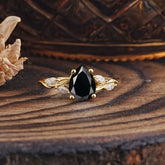 Nature-Inspired Pear-Shaped Classic Black Onyx Ring for Engagement and Weddings