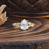 Nature-Inspired Pear-Shaped Classic Lab Diamond Ring for Engagement and Weddings