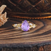Nature-Inspired Pear-Shaped Classic Amethyst Ring for Engagement and Weddings