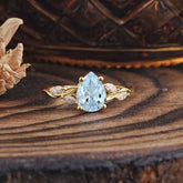 Nature-Inspired Pear-Shaped Classic Aquamarine Ring for Engagement and Weddings