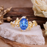 4 Prong Nature Inspired Leafy Vine Pear Cut Sapphire Engagement Ring