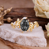 Nature Inspired Leafy Vine Black Rutilated Quartz Engagement Ring