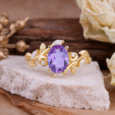 Nature Inspired Leafy Vine Amethyst Engagement Ring
