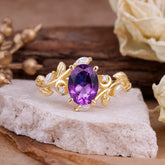 Nature Inspired Leafy Vine Amethyst Engagement Ring