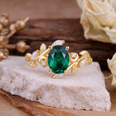 Nature Inspired Leafy Vine Emerald Engagement Ring