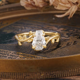 Elegant Coffin Cut 4 Prong Leaf Vine Moissanite Engagement Ring